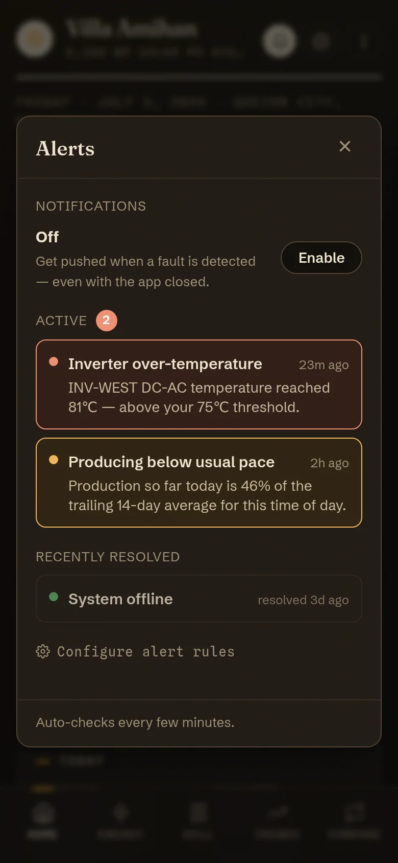 Alert center on a phone