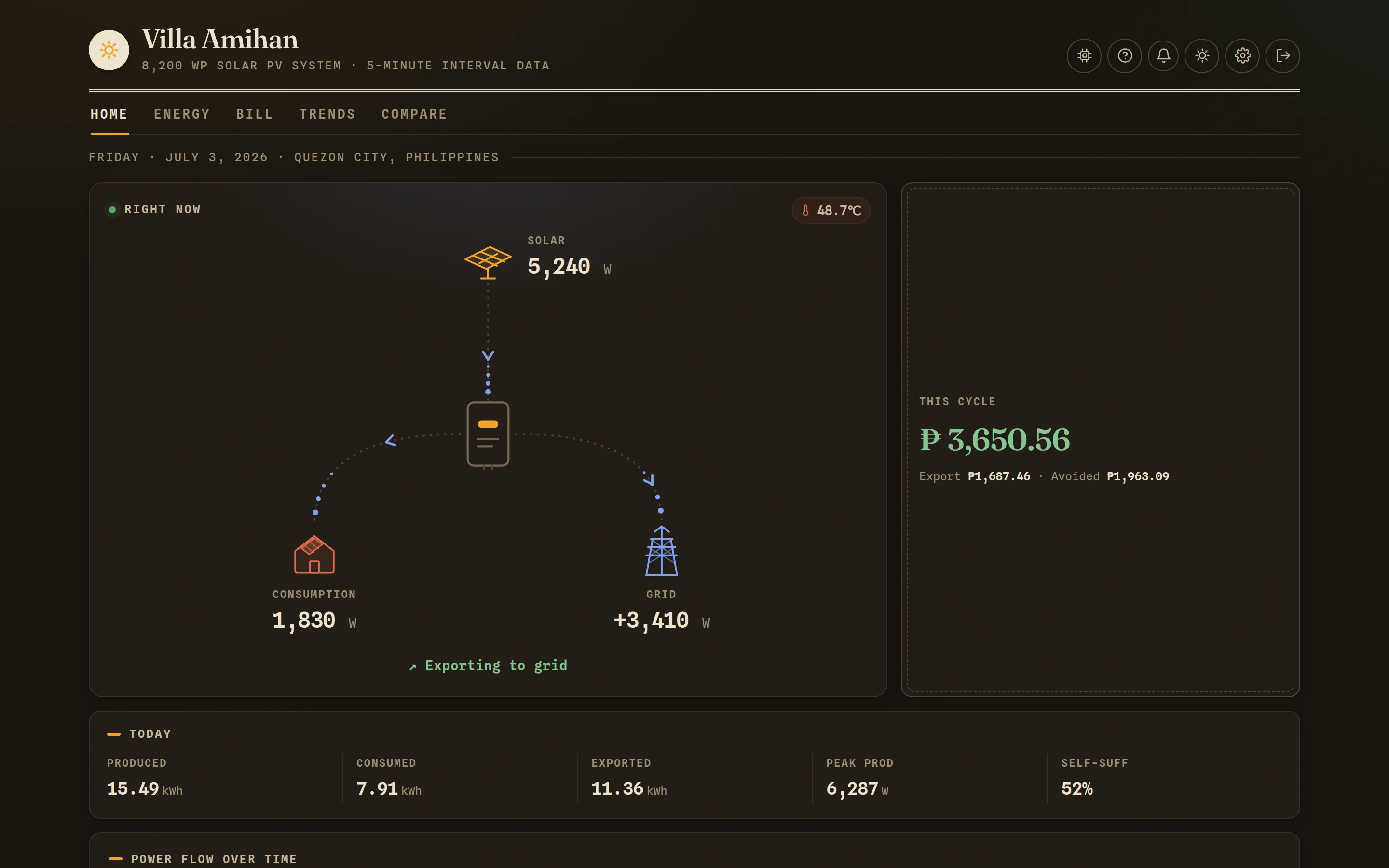 Home page in the night theme